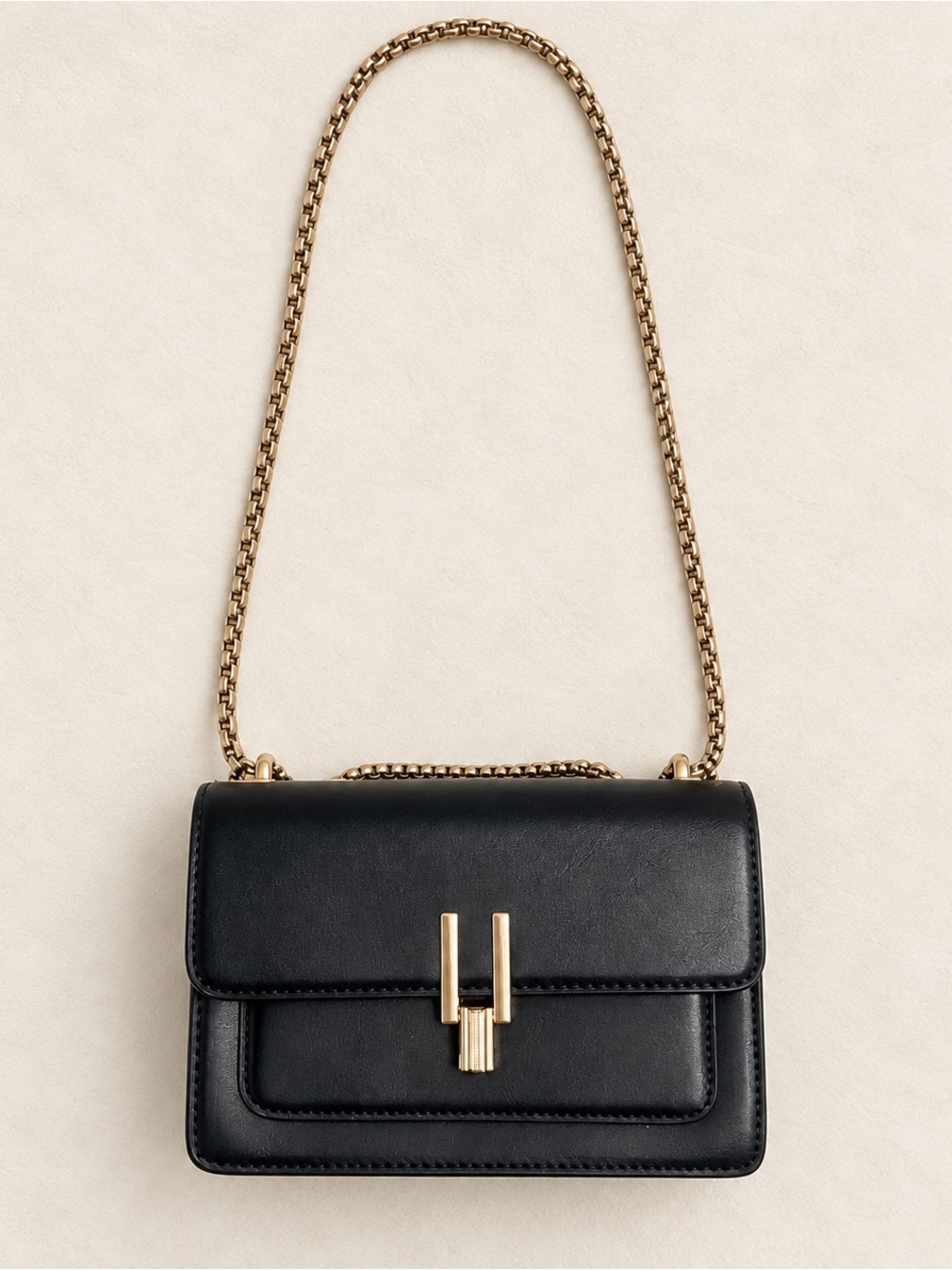 Black Gold Chain Double-Compartment Shoulder  Bag